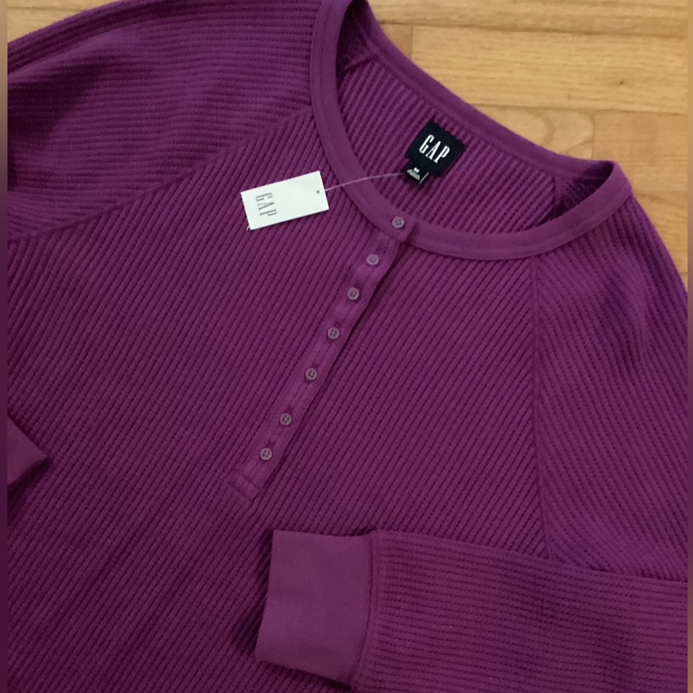 GAP WAFFLE RAGLAN HENLEY LONG SLEEVE RELAXED FIT PURPLE CUSTOMER FAVORITE MED - Picture 2 of 14
